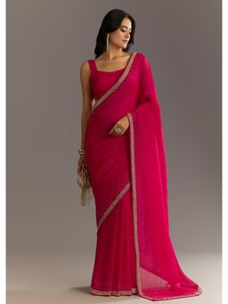 KALKI FASHION - Women Pink Tissue Embellished Saree with Unstitched Blouse
