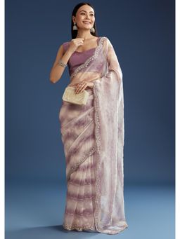 KALKI FASHION - Women Lavender Tissue Embellished Saree with Unstitched Blouse