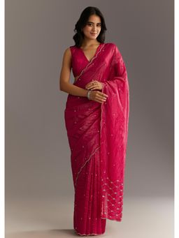 KALKI FASHION - Women Pink Tissue Embellished Saree with Unstitched Blouse