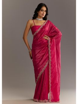 KALKI FASHION - Women Pink Tissue Embellished Saree with Unstitched Blouse