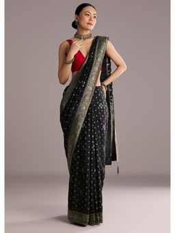 KALKI FASHION - Women Black Silk Woven Saree with Unstitched Blouse