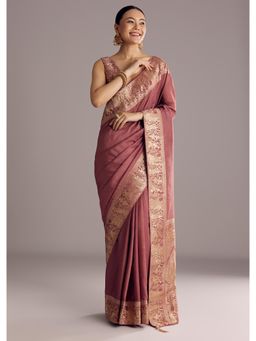 KALKI FASHION - Women Mauve Silk Woven Saree with Unstitched Blouse