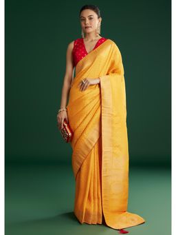 KALKI FASHION - Women Yellow Silk Woven Saree with Unstitched Blouse
