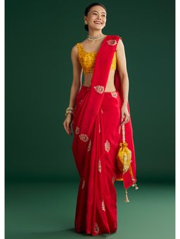 KALKI FASHION - Women Red Silk Woven Saree with Unstitched Blouse