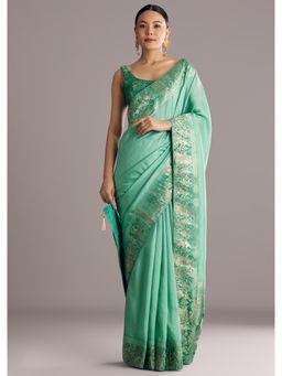KALKI FASHION - Women Green Silk Woven Saree with Unstitched Blouse