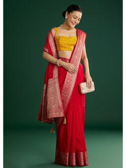KALKI FASHION - Women Red Silk Woven Saree with Unstitched Blouse