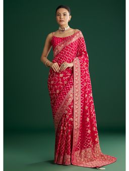 KALKI FASHION - Women Pink Georgette Woven Saree with Unstitched Blouse