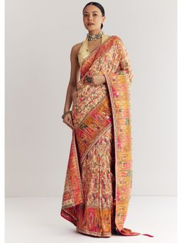 KALKI FASHION - Women Cream Silk Floral Saree with Unstitched Blouse