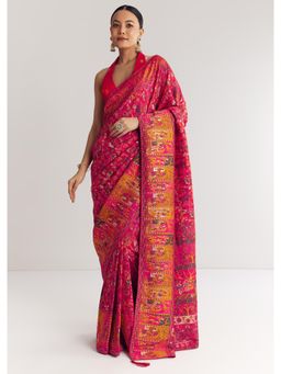KALKI FASHION - Women Pink Silk Floral Saree with Unstitched Blouse