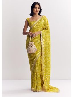 KALKI FASHION - Women Green Muslin Printed Saree with Unstitched Blouse