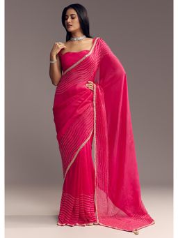 KALKI FASHION - Women Pink Organza Embellished Saree with Unstitched Blouse