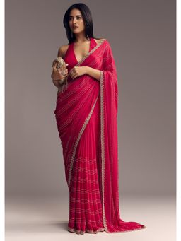 KALKI FASHION - Women Pink Chinon Embellished Saree with Unstitched Blouse