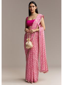 KALKI FASHION - Women Pink Chinon Printed Saree with Unstitched Blouse