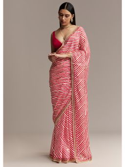 KALKI FASHION - Women Red Chinon Printed Saree with Unstitched Blouse