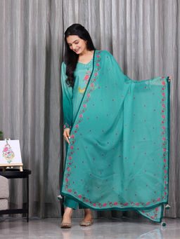 Sukruti Design - Chideya Collection Blue Straight Kurta, Bottom Wear & Dupatta (Set of 3)