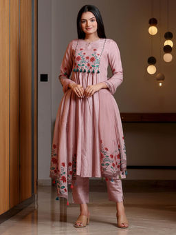 Sukruti Design - Kusum Collection Printed Pink Straight Kurta, Bottom Wear & Dupatta (Set of 3)