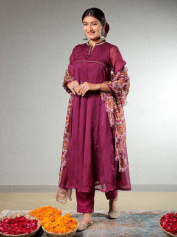 Sukruti Design - Taskeen Collection Magenta Anarkali Kurta, Bottom Wear & Dupatta (Set of 3)