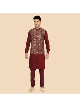 ETHNIKS NEURON - Mens Rajneeti Kurta Pant With Nehru Jacket - Maroon