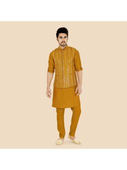 ETHNIKS NEURON - Mens Rajneeti Kurta Pant With Nehru Jacket - Mustard