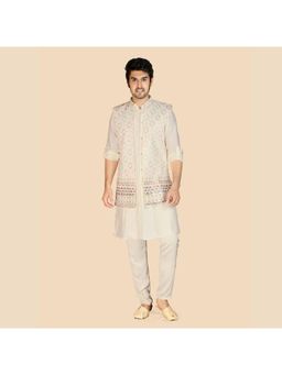 ETHNIKS NEURON - Mens Rajneeti Kurta Pant With Nehru Jacket - Cream
