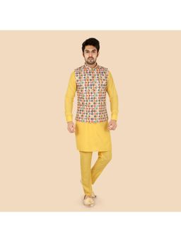 ETHNIKS NEURON - Mens Rajneeti Kurta Pant With Nehru Jacket - Yellow