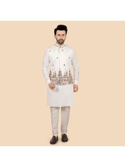 ETHNIKS NEURON - Mens Rajneeti Kurta Pant With Nehru Jacket - Cream