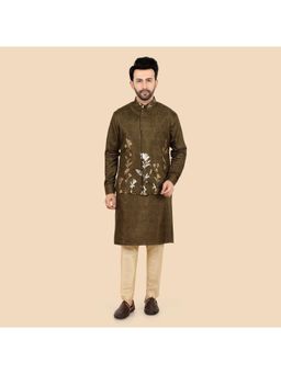 ETHNIKS NEURON - Mens Rajneeti Kurta Pant With Nehru Jacket - Olive