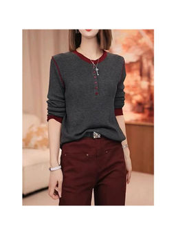 PARTIQ - Women Dark Grey Solid Full Sleeves T-Shirt