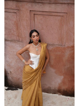Eternity by Sakshi - Molten Metal Gold Saree without Blouse