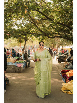 Eternity by Sakshi - Green Molten Saree without Blouse