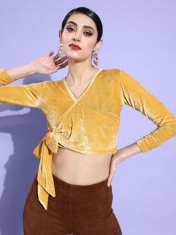 ANVI Be Yourself - Yellow Velvet Wrap Crop Top