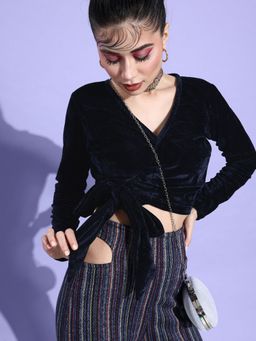 ANVI Be Yourself - Blue Velvet Wrap Crop Top