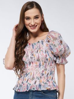 Magre - Pink Printed Front Smocking Top