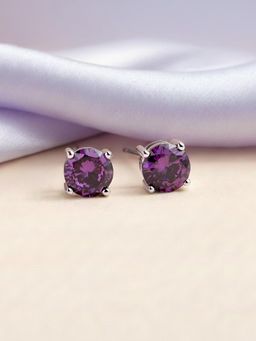 Ornate Jewels - 925 Silver 2 Carat Round Purple Amethyst Stud Earring For Women & Girls (One Size)