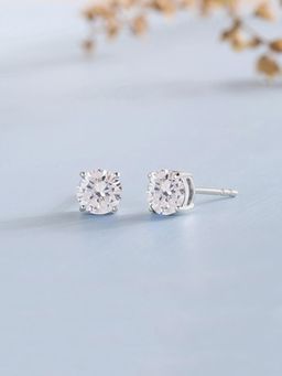 Ornate Jewels - 925 Silver 1 Carat American Diamond Solitaire Stud Earrings For Women & Girls (One Size)