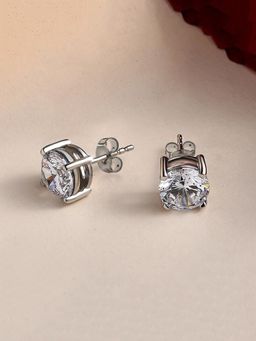 Ornate Jewels - 925 Silver 2 Carat Round American Diamond Stud Earring For Women & Girls (One Size)