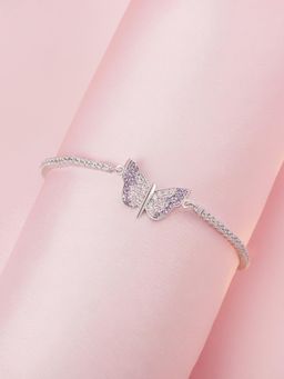 Ornate Jewels - 925 Silver American Diamond Butterfly Bracelet For Women & Girls (Free Size)