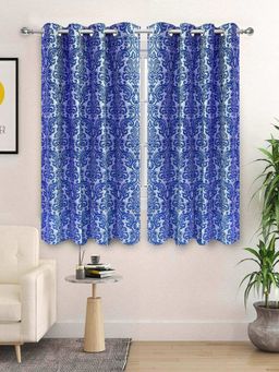 Saral Home - Royalty Cotton Blue Curtains (Pack Of 2)