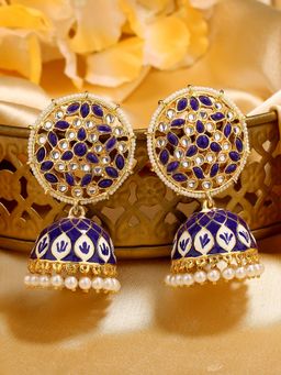 Estele - Gold Plated Blue Meenakari Traditional Kundan Jhumki Earrings for Women