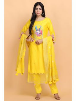 Arpita Sulakshana - Parrot Chanderi Kurta Pant with Dupatta (Set of 3)