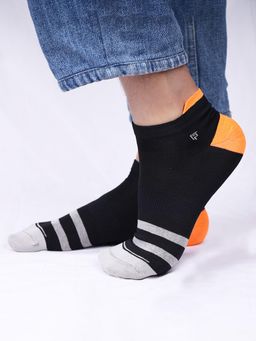 Footprints - Black Organic Cotton Bamboo Anti Slip Silicon Grip Ankle Socks