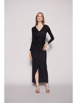 Lipsy - Black Lurex Long Sleeve Maxi Dress