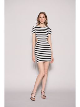 TALLY WEiJL - Striped Cut Out Knit Mini Dress