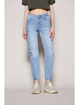 TALLY WEiJL - Mid Waist Cargo Jeans In Blue