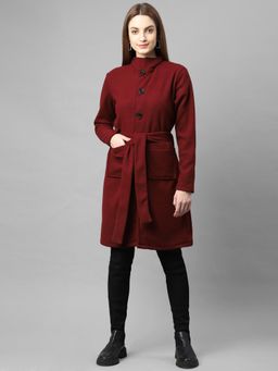 RIGO - Maroon Cotton Full Sleeves Long Overcoat