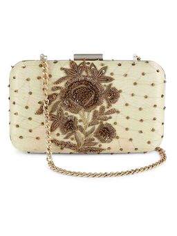 The Purple Sack - Beige Mughal Flower Box Clutch