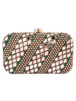 The Purple Sack - Green Mirrorwork Clutch