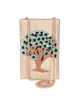 The Purple Sack - Beige Tree Embroidered Clutch