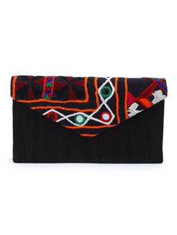 The Purple Sack - Black Boho Envelope Clutch