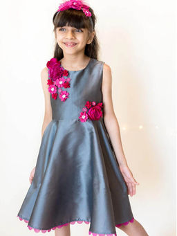 A Little Fable - Grey Scallop Hem Dress Sleeveless for Girls